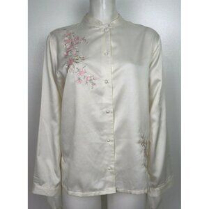 WOMEN'S IVORY WHITE FLORAL EMBROIDERED PAJAMA TOP - ERIKA TAYLOR - SIZE M